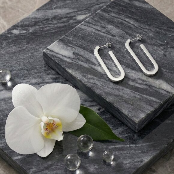 Dainty Minimalist 18K White Gold Plated 316L Stainless Steel U-Shape Earrings - Picture 6 of 12